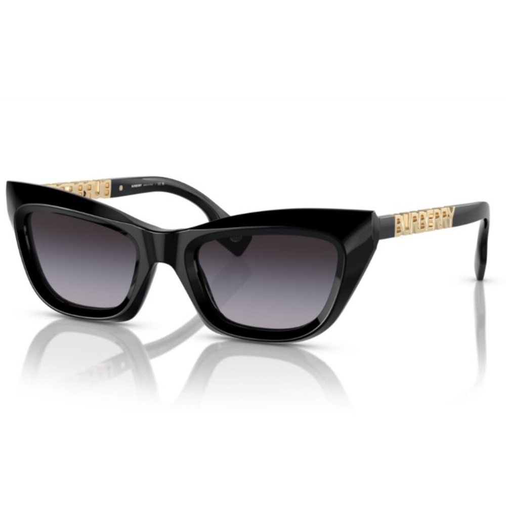Burberry Black Cat Eye Sunglasses with Gold Logo Detail
